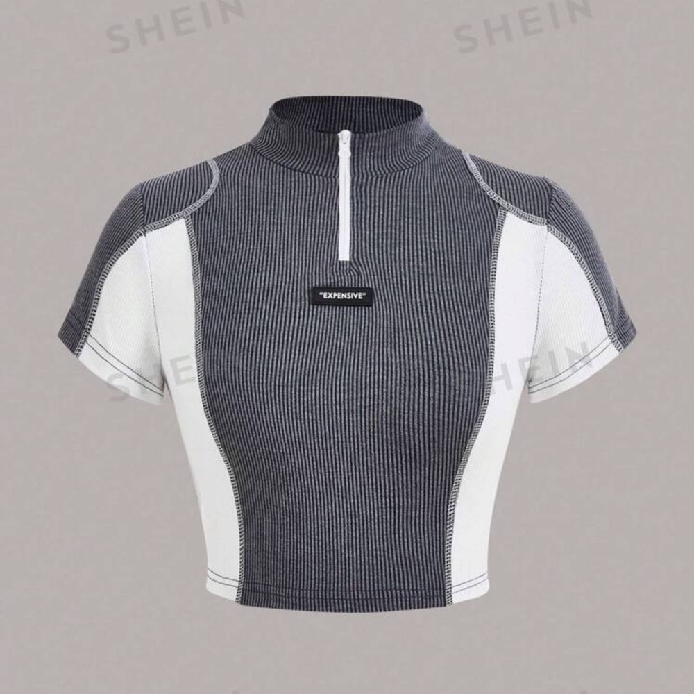SHEIN X Doris Jocelyn SHEIN ICON Bikercore Half Zip Tee